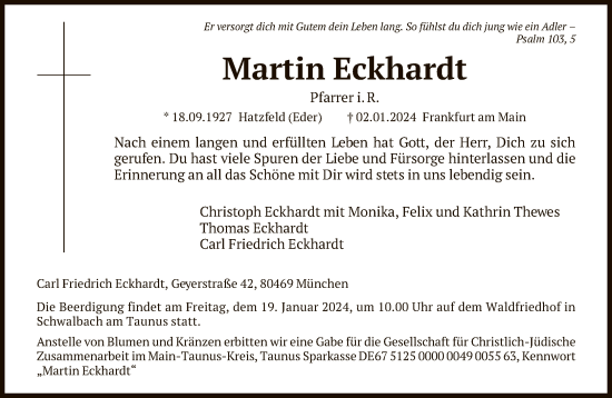 Traueranzeige von Martin Eckhardt von FNP