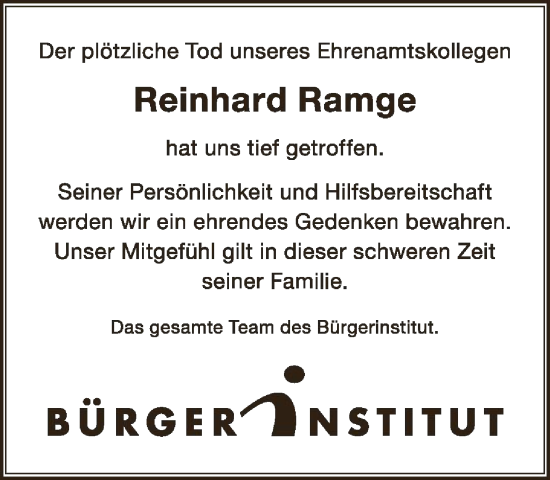 Traueranzeige von Reinhard Ramge von FNP