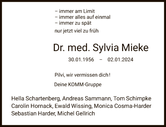 Traueranzeige von Sylvia Mieke von FNP