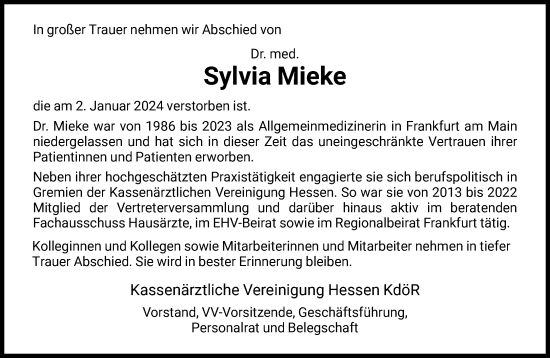 Traueranzeige von Sylvia Mieke von FNP