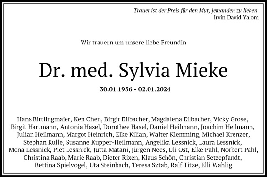 Traueranzeige von Sylvia Mieke von FNP