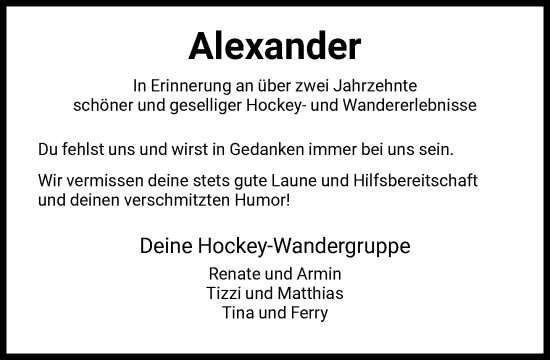 Traueranzeige von Alexander  von FNP