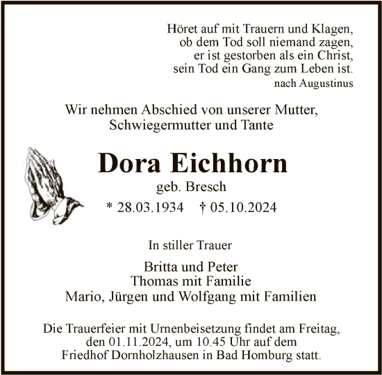 Traueranzeige von Dora Eichhorn von FNP