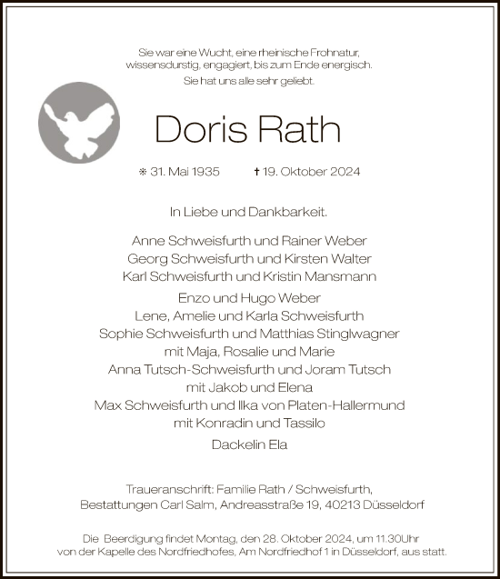 Traueranzeige von Doris Rath von FNP