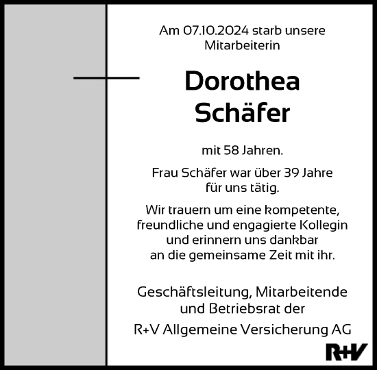 Traueranzeige von Dorothea Schäfer von FNP