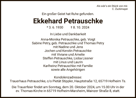 Traueranzeige von Ekkehard Petrauschke von FNP