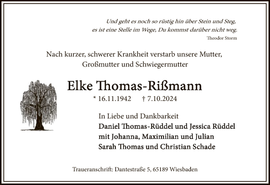 Traueranzeige von Elke Thomas-Rißmann von FNP