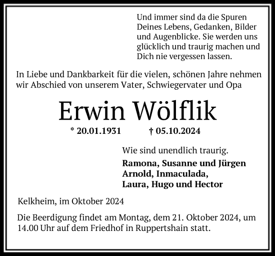 Traueranzeige von Erwin Wölflik von FNP