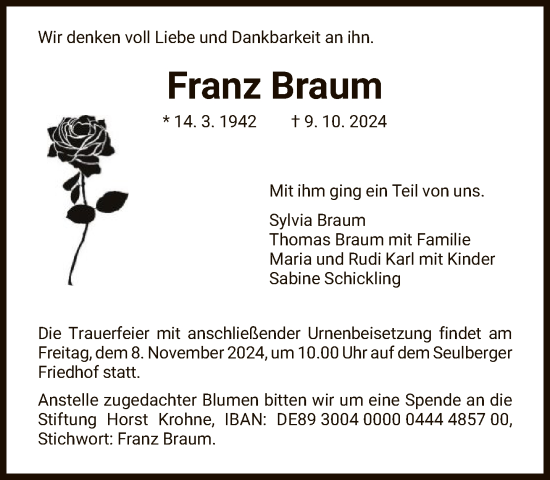 Traueranzeige von Franz Braum von FNP