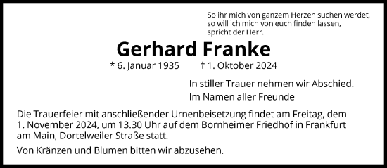 Traueranzeige von Gerhard Franke von FNP