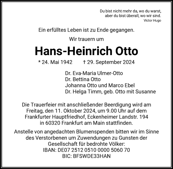 Traueranzeige von Hans-Heinrich Otto von FNP