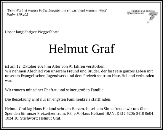 Traueranzeige von Helmut Graf von FNP
