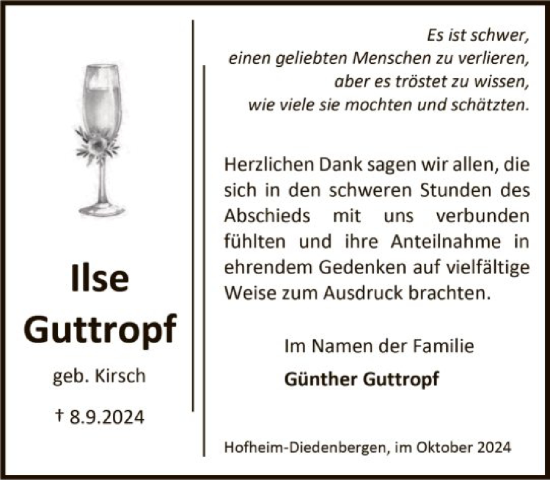 Traueranzeige von Ilse Guttropf von FNP