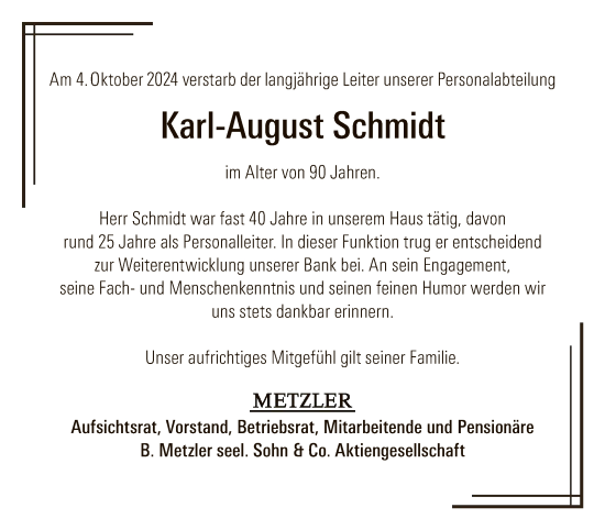 Traueranzeige von Karl-August Schmidt von FNP