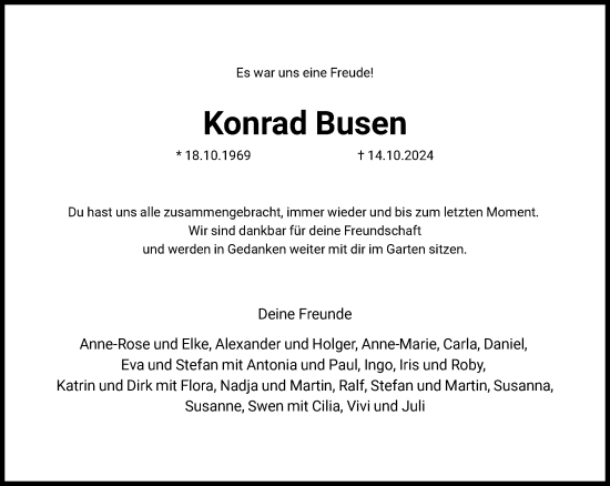 Traueranzeige von Konrad Busen von FNP