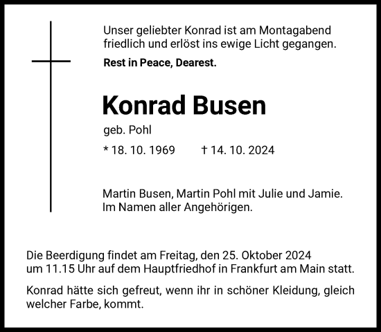 Traueranzeige von Konrad Busen von FNP