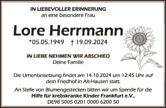 Traueranzeige von Lore Herrmann von FNP