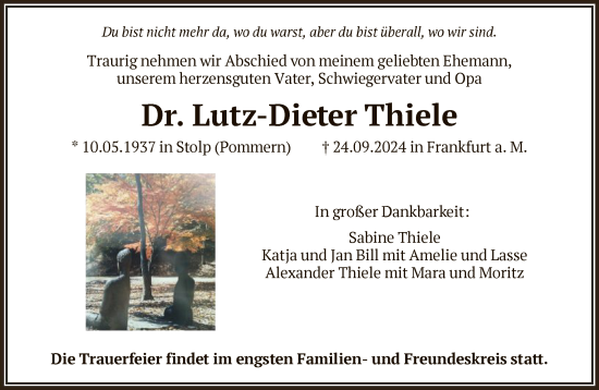 Traueranzeige von Lutz-Dieter Thiele von FNP