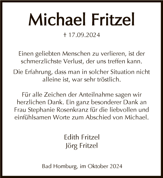 Traueranzeige von Michael Fritzel von FNP