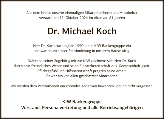 Traueranzeige von Michael Koch von FNP