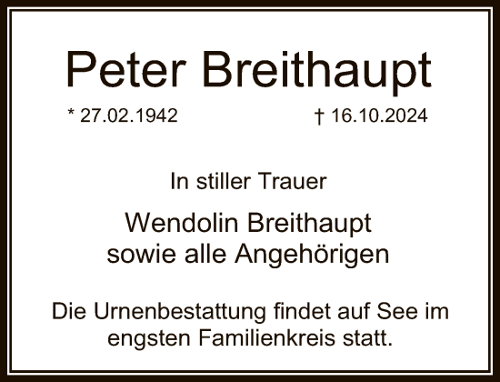 Traueranzeige von Peter Breithaupt von FNP