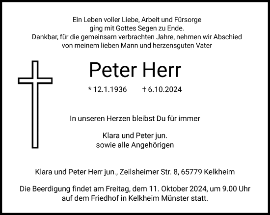 Traueranzeige von Peter Herr von FNP