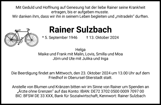 Traueranzeige von Rainer Sulzbach von FNP