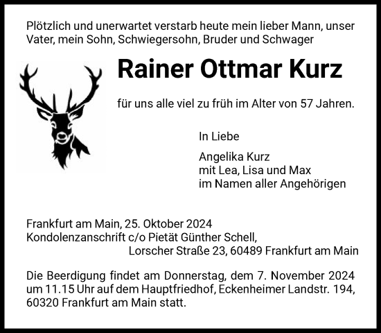 Traueranzeige von Rainer Ottmar Kurz von FNP