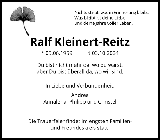Traueranzeige von Ralf Kleinert-Reitz von FNP