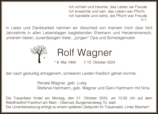 Traueranzeige von Rolf Wagner von FNP