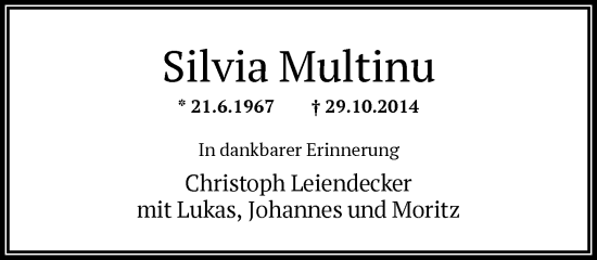 Traueranzeige von Silvia Multinu von FNP