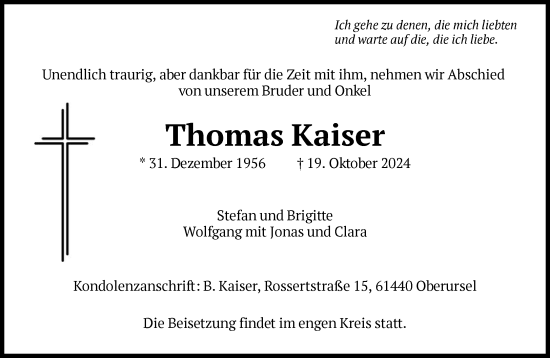 Traueranzeige von Thomas Kaiser von FNP