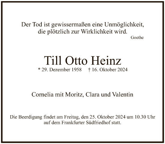 Traueranzeige von Till Otto Heinz von FNP