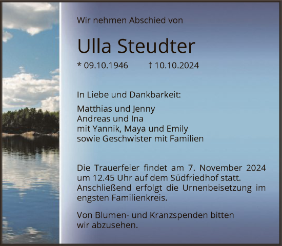 Traueranzeige von Ulla Steudter von FNP