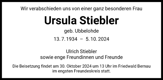 Traueranzeige von Ursula Stiebler von FNP