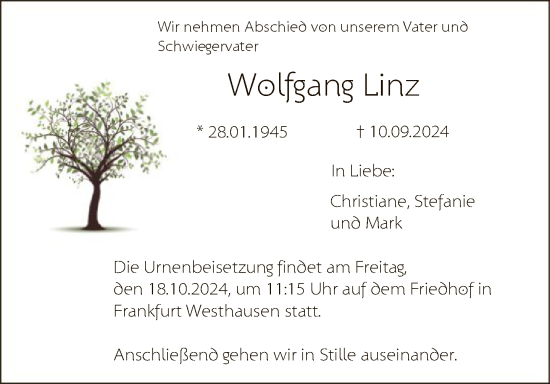 Traueranzeige von Wolfgang Linz von FNP