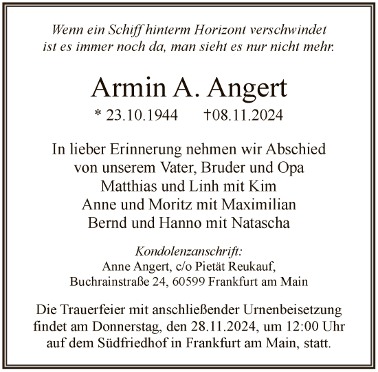 Traueranzeige von Armin Angert von FNP