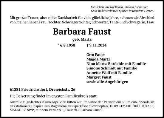 Traueranzeige von Barbara Faust von FNP