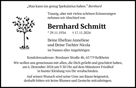 Traueranzeige von Bernhard Schmitt von FNP