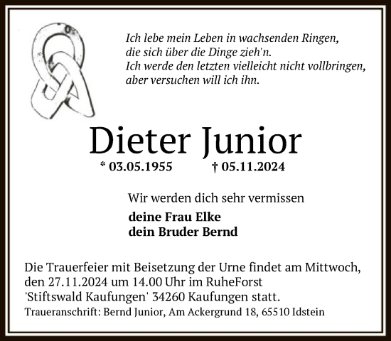 Traueranzeige von Dieter Junior von FNP