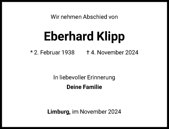 Traueranzeige von Eberhard Klipp von FNP
