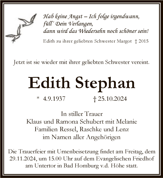 Traueranzeige von Edith Stephan von FNP