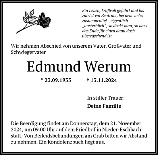 Traueranzeige von Edmund Werum von FNP