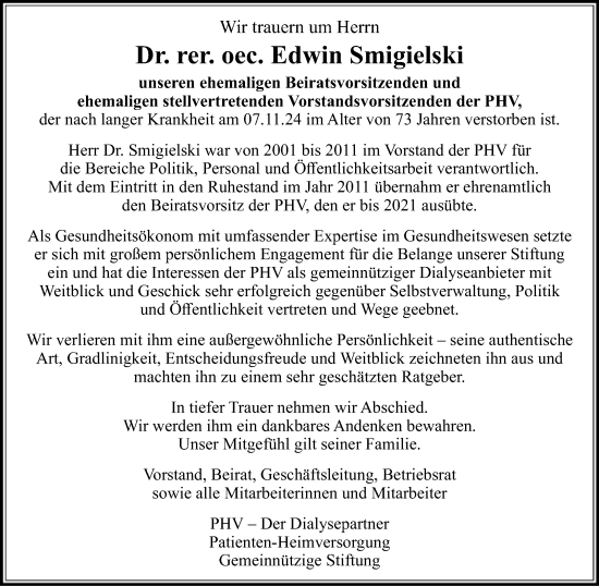 Traueranzeige von Edwin Smigielski von FNP