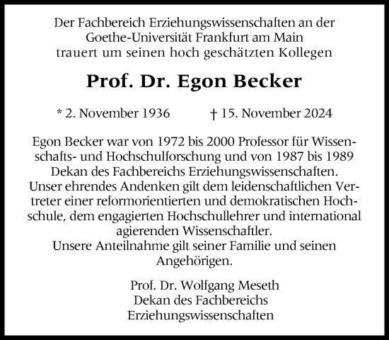 Traueranzeige von Egon Becker von FNP