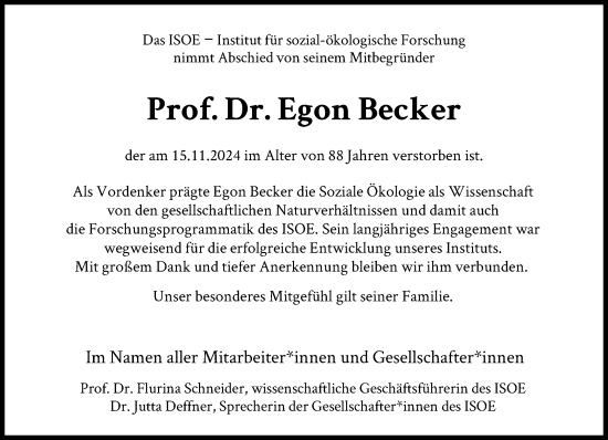 Traueranzeige von Egon Becker von FNP