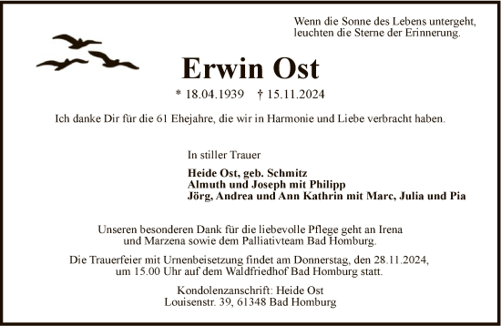 Traueranzeige von Erwin Ost von FNP
