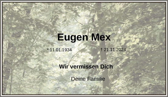 Traueranzeige von Eugen Mex von FNP