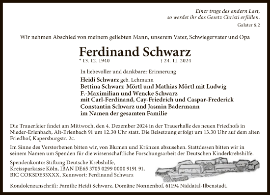 Traueranzeige von Ferdinand Schwarz von FNP