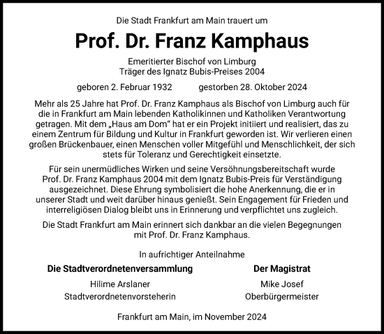 Traueranzeige von Franz Kamphaus von FNP